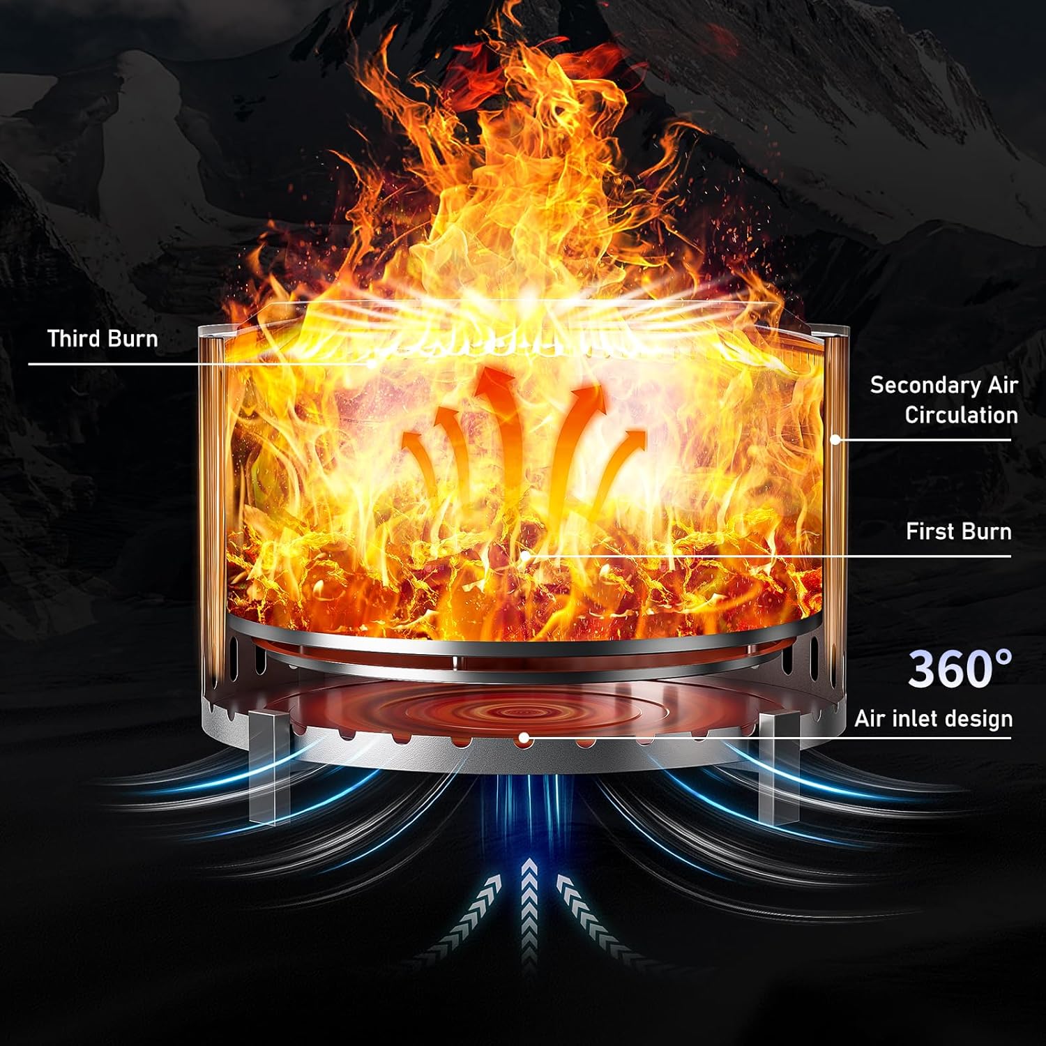 27 Inch Smokeless Fire Pit, Outdoor Portable Firepit with Waterproof Cover & Poker, Stainless Steel Wood Burning Fireplace for Outside,Patio, Camping, Bonfire, Silver