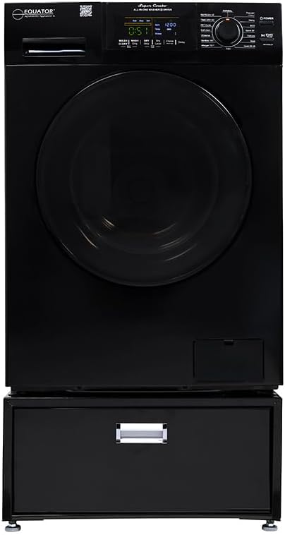 Equator All-in-one Washer Dryer Ventless FULLY BUILTIN 0-CLEARANCE 1.62cf/15lbs 110V 1400RPM with Pedestal + ADA (Black)