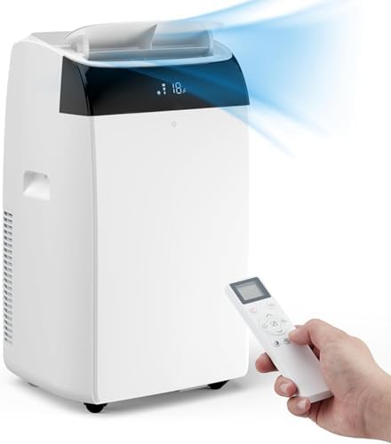 Portable Air Conditioner - 12,000 BTU, 3-In-1 Functionality (Cooling, Dehumidifier, Fan), Cools Up to 450 Sq.Ft, Remote Control, 24-Hr Timer, Smooth Caster Wheels, Ideal for Home，White top cover