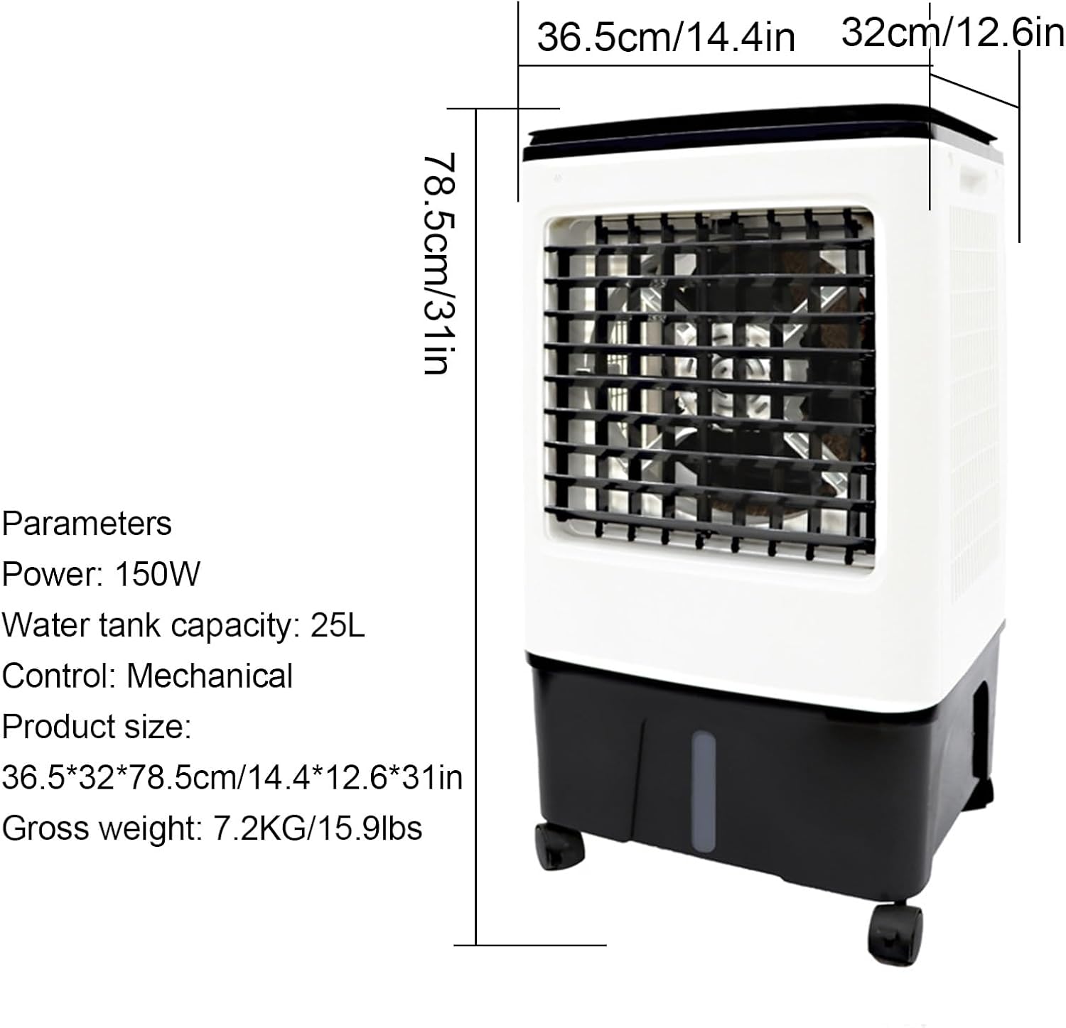Swamp Cooler Air Conditioner, 3-in-1 Evaporative Air Cooler with 25l Water Tank, 120°oscillation, 8H Timer, 3 Speeds, Portable Windowless Ac Cooling Fan for Patio, Garage, Porch,Indoor Use