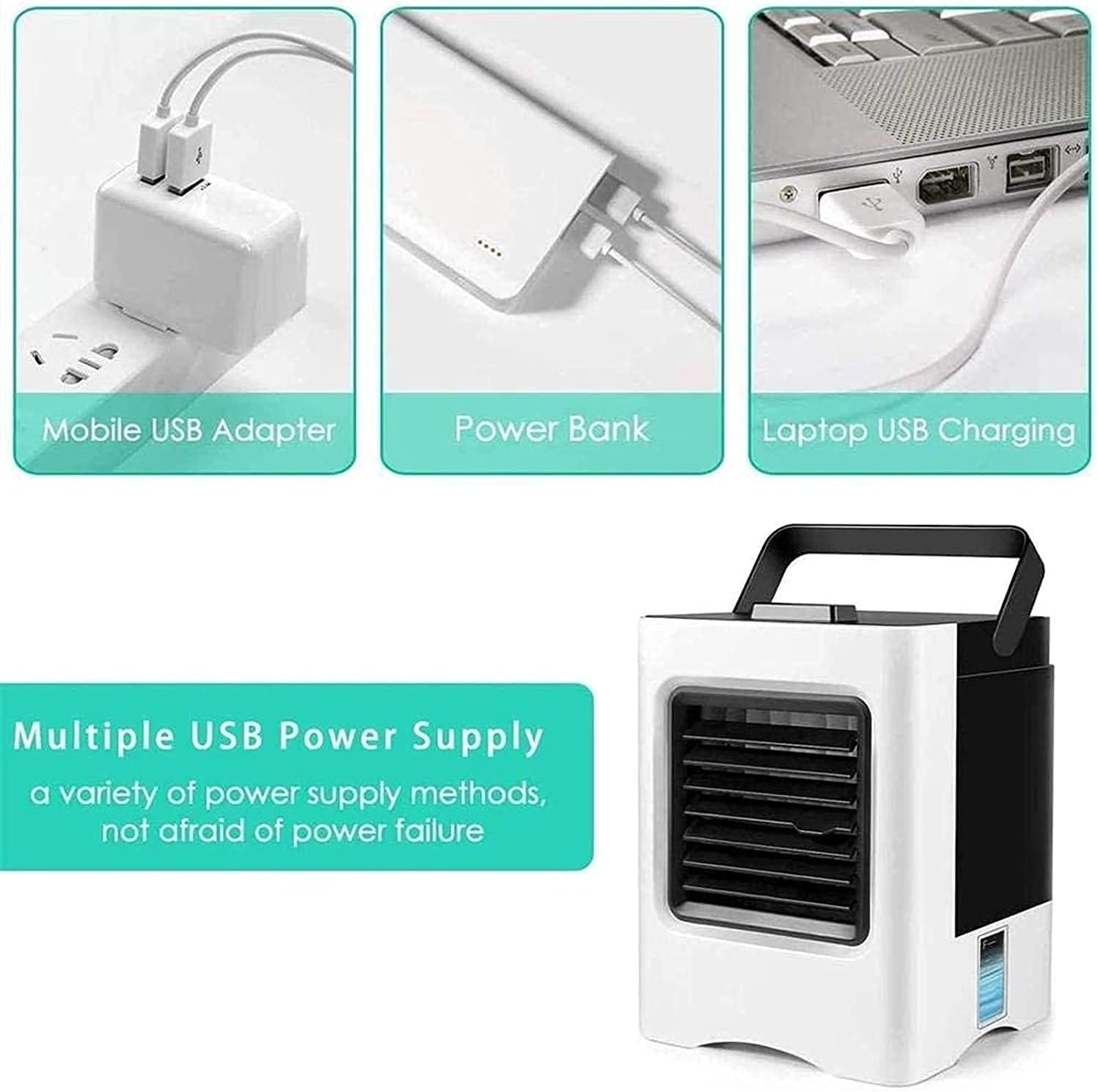 Portable Air Conditioner 3 Speeds Personal Air Conditioner Fan with Ice Tray Noiseless Evaporative Air Cooler for Home Office Room Desktop (White)