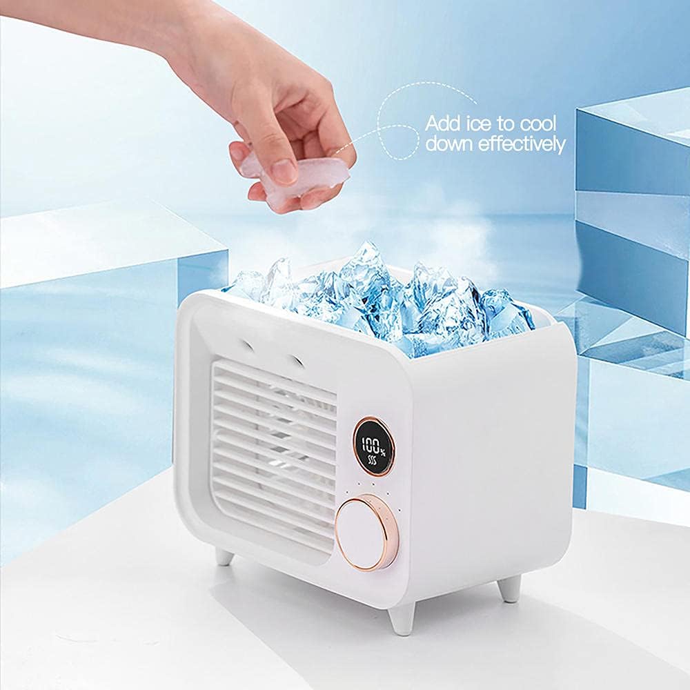 Personal Air Cooler, 3-in-1 Silent Retro Portable Mini Air Conditioner, USB Charging Evaporative Air Cooler Humidifier Purifier-White