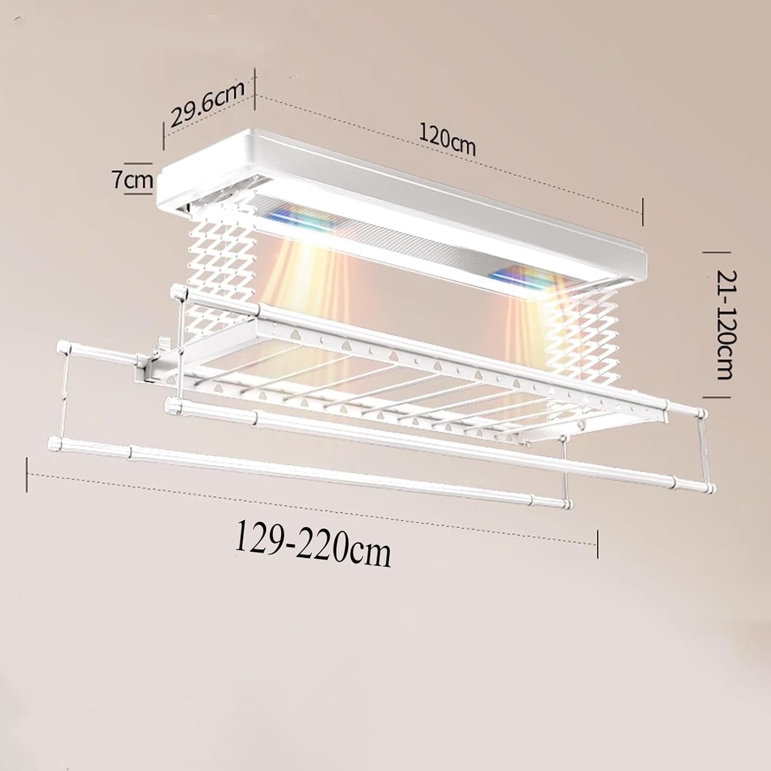 Foldable Drying Rack Large for Clothes Large Capacity, Indoor Clothes Drying Rack Retractable 129-220cm, Ceiling Mounted Clothes Drying Rack with Remote Control 220V(Gray)