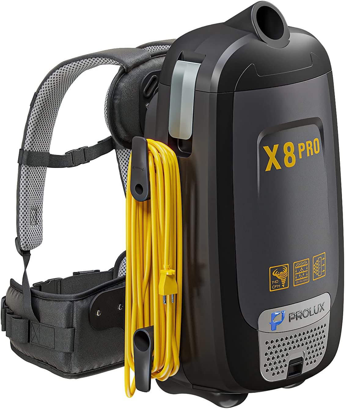 Prolux X8 Pro Backpack Canister Vacuum, Cleaner Air with 4 Stage Filtration, Super-Suction Power, 50' Power Cord, Adjustable Straps, Gadgets Galore Including Crevice, Duster & Upholstery