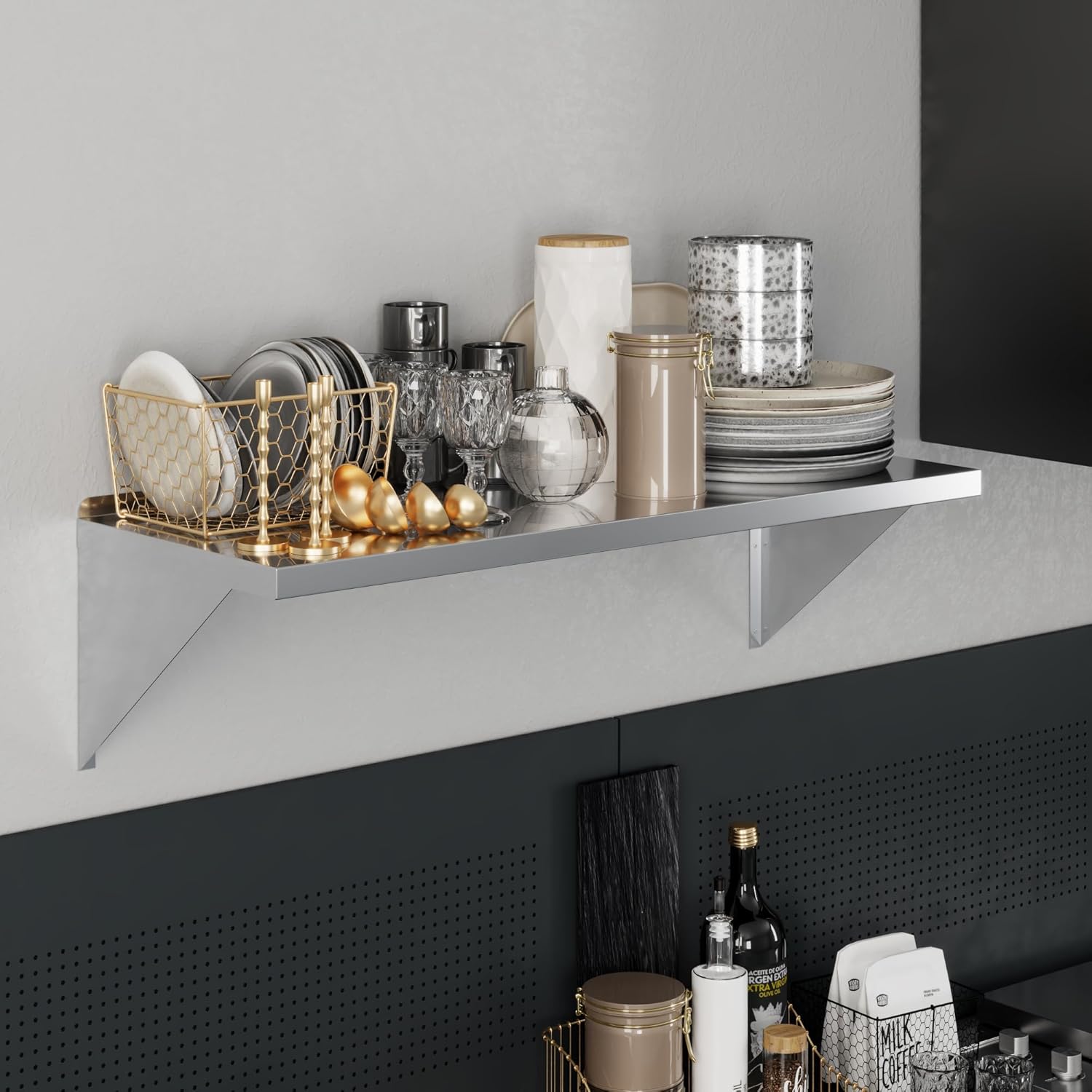 AmGood 18 in. x 48 in. Stainless Steel Wall Shelf with Squared Edge | NSF Certified | Appliance & Equipment Metal Shelving | Kitchen, Restaurant, Garage, Laundry, Utility Room