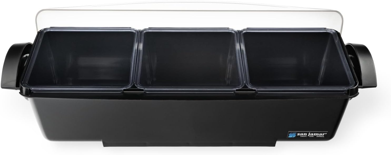 San Jamar Dome Condiment Center 3 Tray with Dome Lid for Kitchen, Bar, and Restaurants, Plastic, 12 Pint, Black