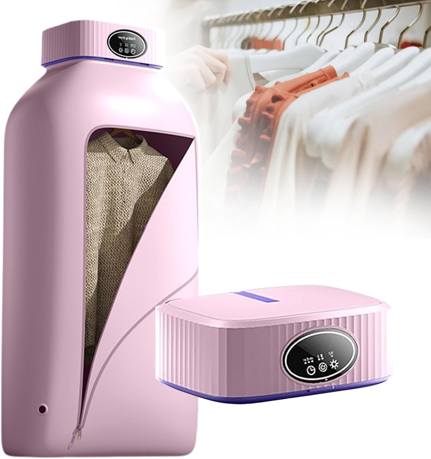 Electric Clothes Dryer, Touch Screen Dryer, 360° Cycle Drying, Ptc Heating Method, 2-Speed Adjustment, 3-Speed Timed Drying, Suitable For Drying Shirts, T-Shirts, Shorts, Vests,Pink