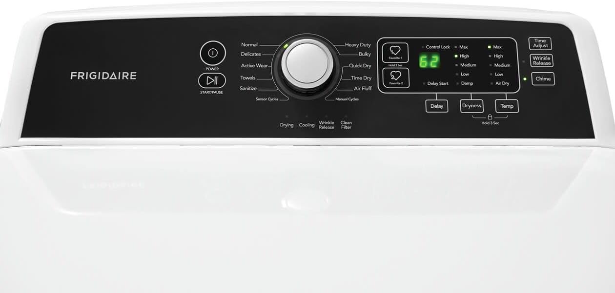 Frigidaire FFRG4120SW 6.7 cu. ft. Large Capacity Free Standing Gas Dryer, 10 dry cycles, Quick Dry, Active Wear, Sanitize, Eco Dry, Anti-Wrinkle, Reversible Door option, in White
