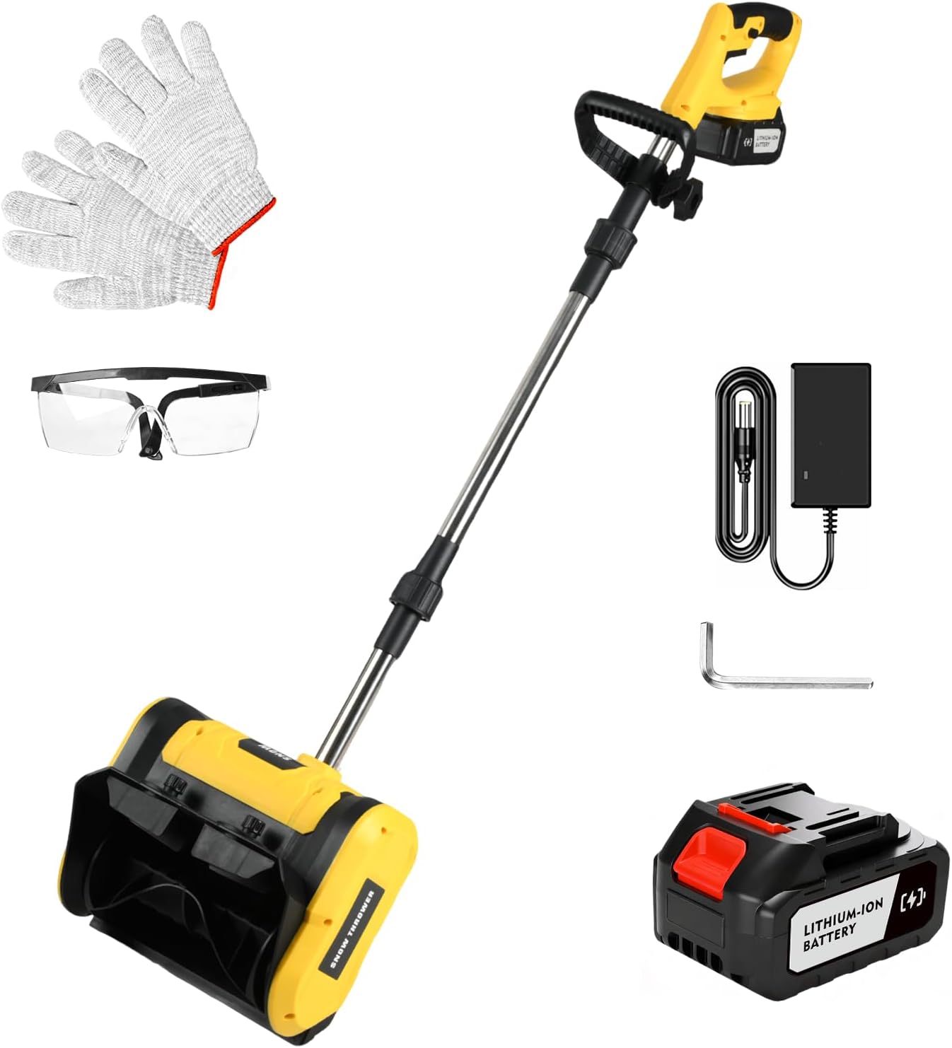 21V Cordless Snow Shovel Set, 13-inch Brushless Electric Snow Blower, Equipped with 2*21V Lithium-ion Battery Packs, Adjustable Handle and Safety Switch, Suitable for Driveways (21V Yellow 1 Battery)