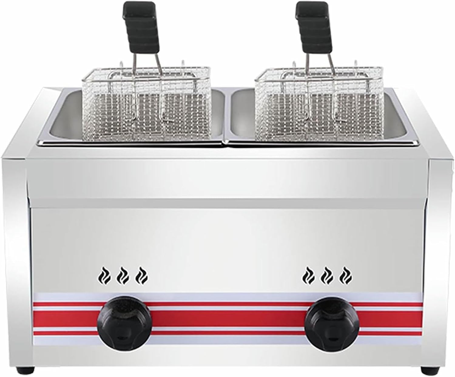 10/20/30L Large Capacity Gas Fryer, Stainless Steel LPG Fryer For Home And Commercial, Adjustable Firepower, With Baskets And Lids, For Chips Donuts Fish, Easy Clea