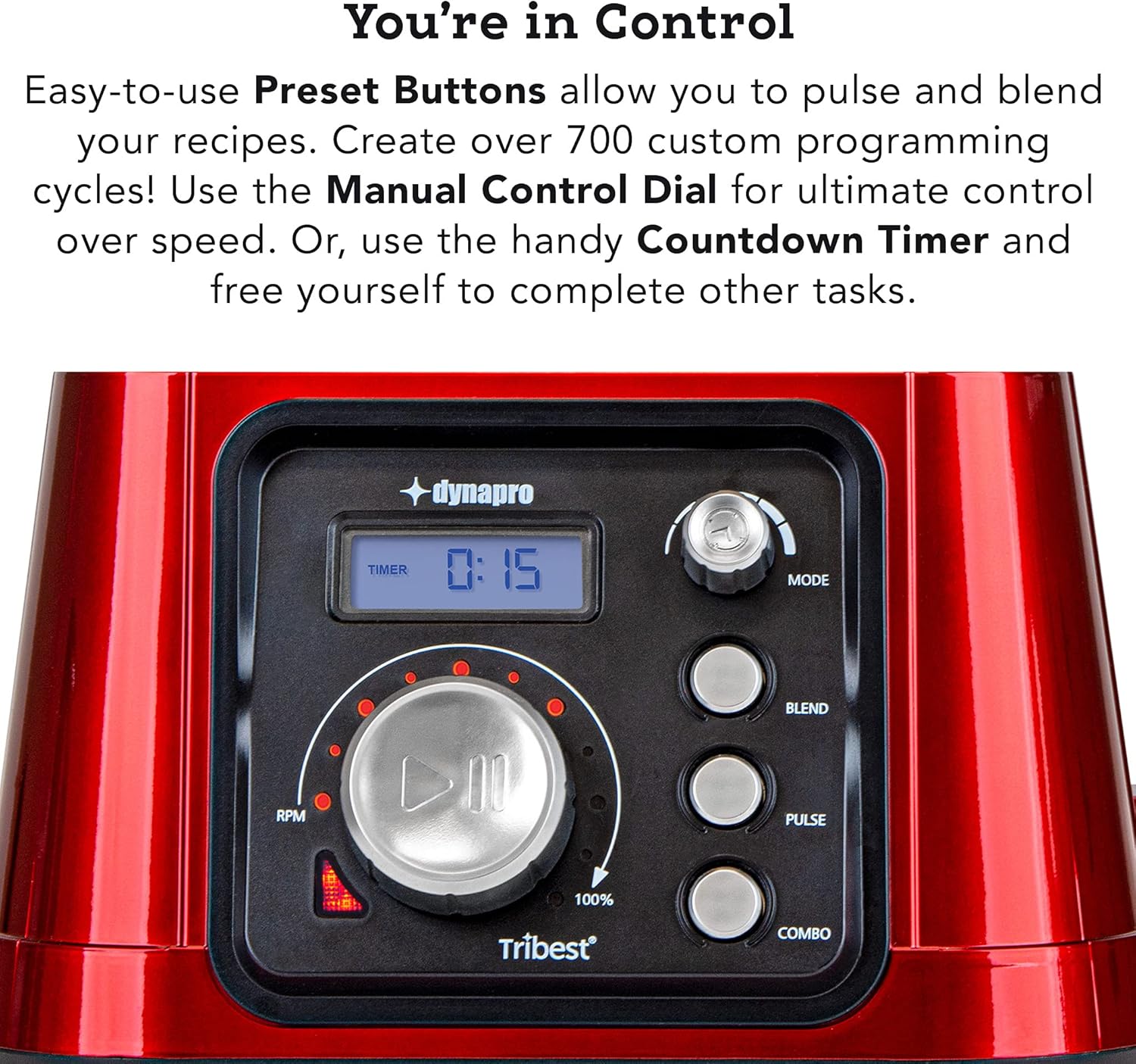 Tribest Dynapro DPS-2250 High Speed 2.5HP Blender with Vaccum, Commercially Certified,Red,One Size