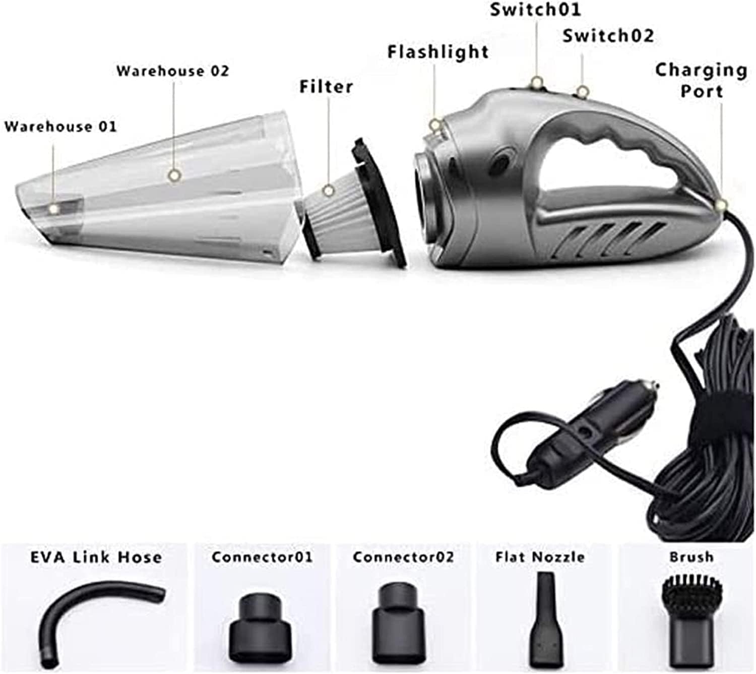 Handheld Vacuum, 4Kpa Powerful Suction Wet & Dry Vacuum Cleaner, Handheld Vacuum Cordless with Quick Tech, Rechargeable Portable Handheld Vac with Stainless Steel HEPA Filter