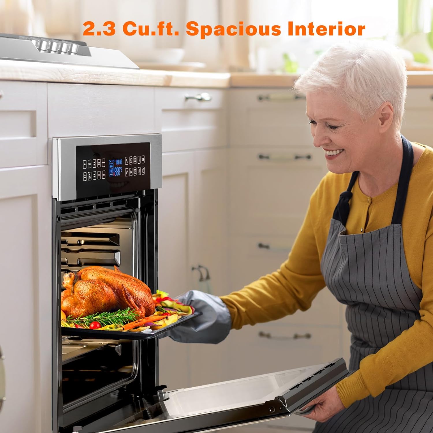 Empava 24 Inch Electric Single Wall Oven with 10 Cooking Modes, Convection Fan and Rotisserie, Screen Touch Control, Stainless Steel