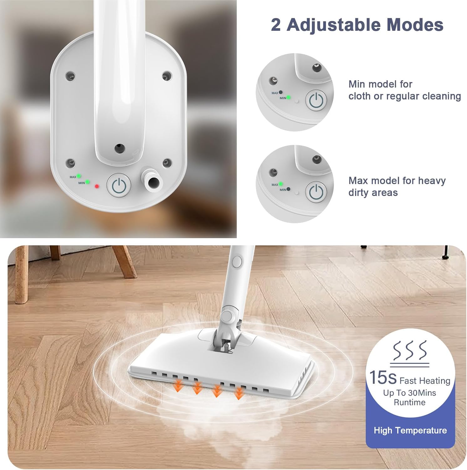 7-in-1 Steam Mop, 1200W Rotated Steam Cleaner for Home, 2 Modes, 400ML Removable Tank, 23FT Cord, 2 Washable Pads, Multi-Surface Steamer for Hard Floor, Laminate Floor, Tiles Cleaning (Sunny Blue)