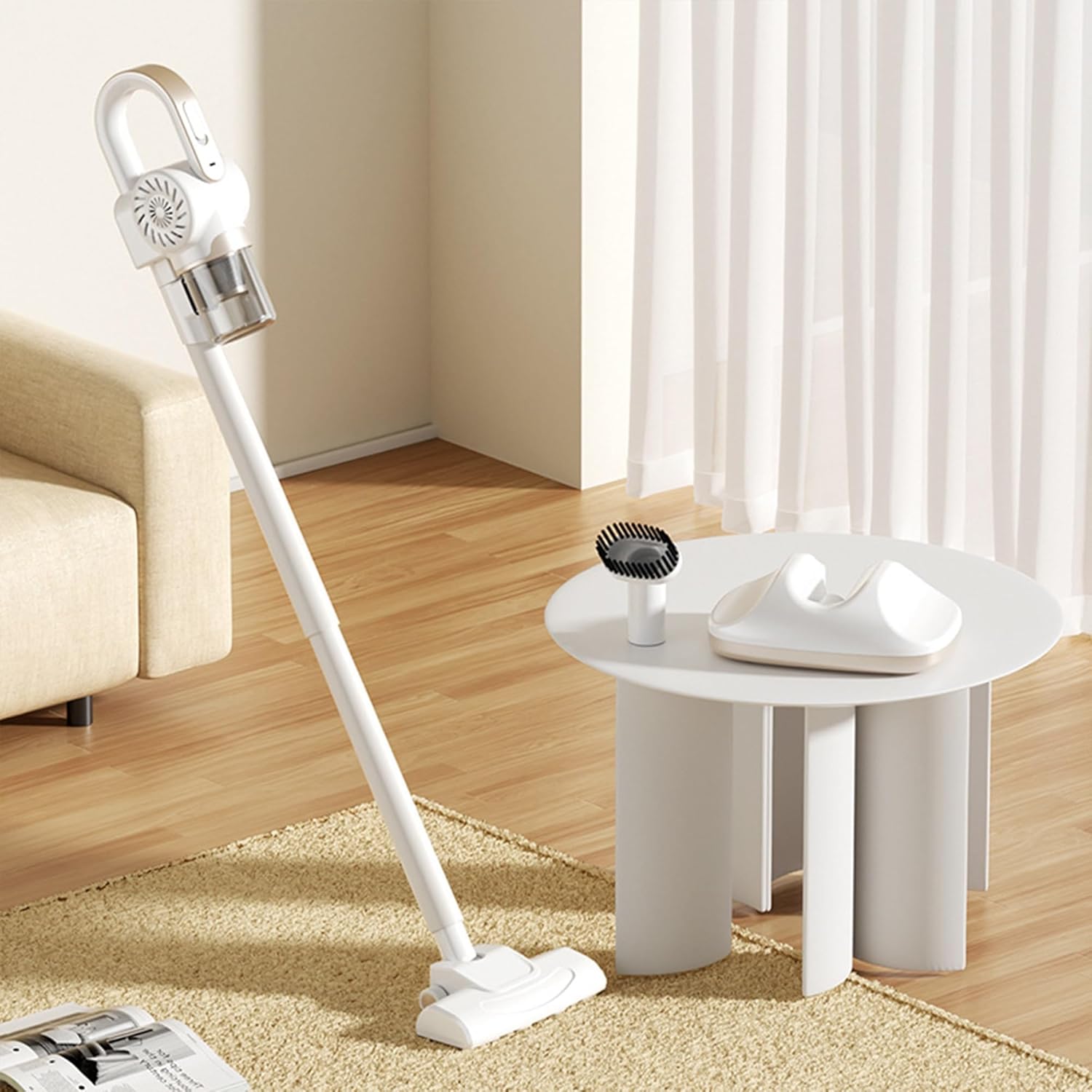 Home Cordless Vacuum Cleaner, 8500Pa Vacuum Cleaners for Home, 260ml Dust Cup, Anti-Tangle Stick Vacuum Self-Standing, 3 Modes Vacuum Cordless Rechargeable for Pet Hair/Carpet (White)