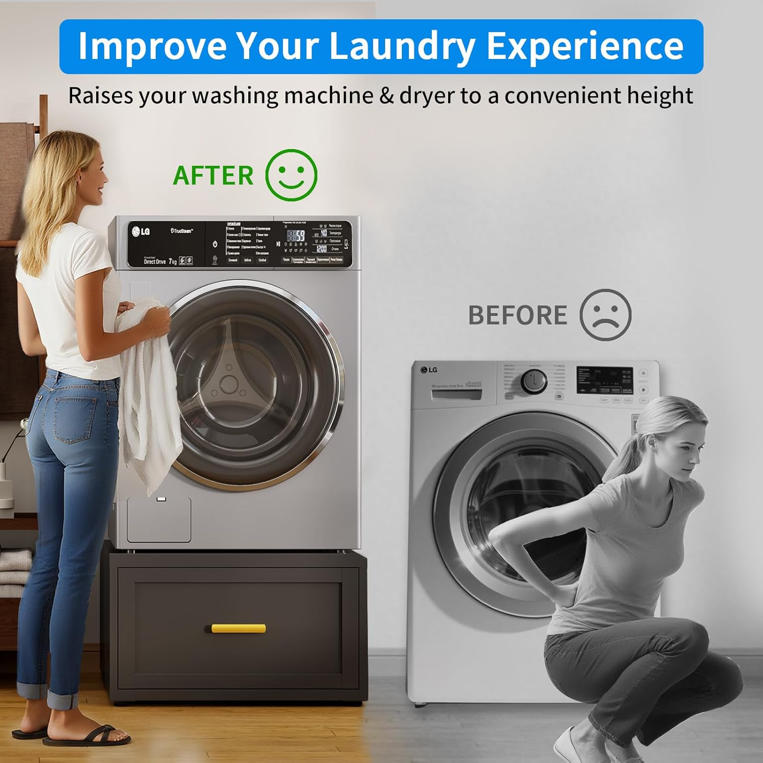 2 Pack Metal Washer and Dryer Pedestal, 28''W Heavy Duty Washing Machine Base Stand with Storage Drawer, Universal Fit Anti-Vibration Laundry Pedestal for Washer and Dryer, 440 LBS Capacity