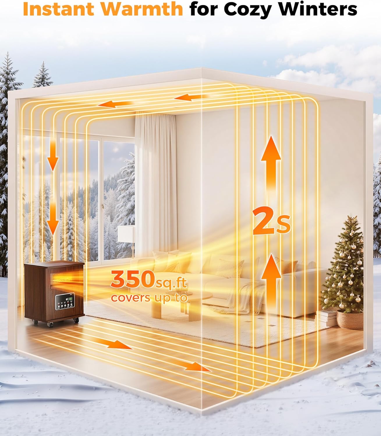 Infrared Space Heater for Indoor Use - 1500W Portable Box Heater with Wood Cabinet, Remote Control & 12H Timer, Quiet Electric Heater with Safety Protection for Bedroom Living Room Office