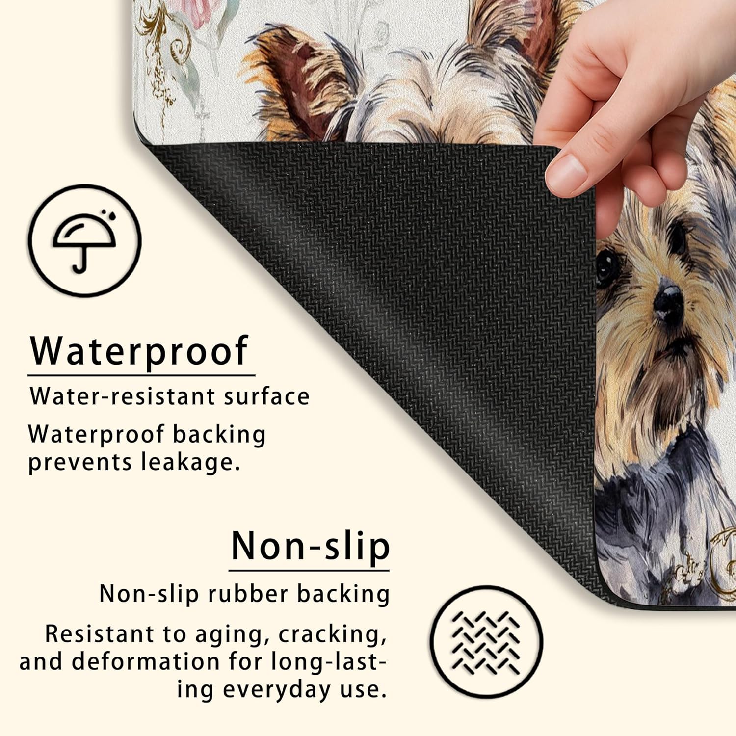 Yorkshire Terrier Washer Dryer Top Protector Mat, Vintage Watercolor Dog Design Washing Machine Dust Covers, Elegant Rubber Anti-slip Waterproof Mats for Laundry Room 20x24 Inch