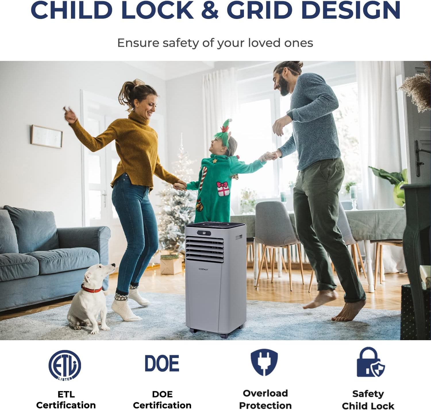 COSTWAY Portable Air Conditioner, 8000BTU AC Unit with Drying, Fan, Sleep Mode, 24H Timer, Remote Control, Cools Room up to 230 Sq. ft, for Home & Office Use, Window Kit Included(8000BTU-Grey)