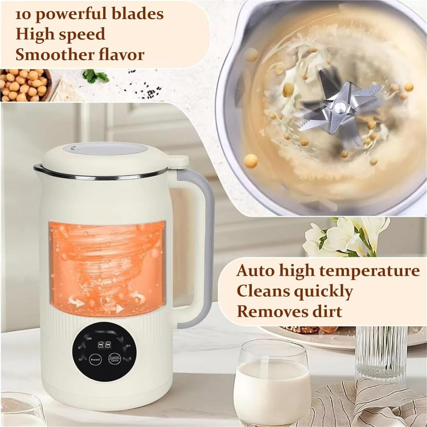 8 in 1 Nut Milk Maker Machine, 40oz/1.2L Soy Milk Maker with Self Clean/12H Delay/6H Keep Warm, One Touch Alomnd Milk Maker for Homemade Oat, Soup, Juice, Plant Based and Non Dairy Beverages(Purple)