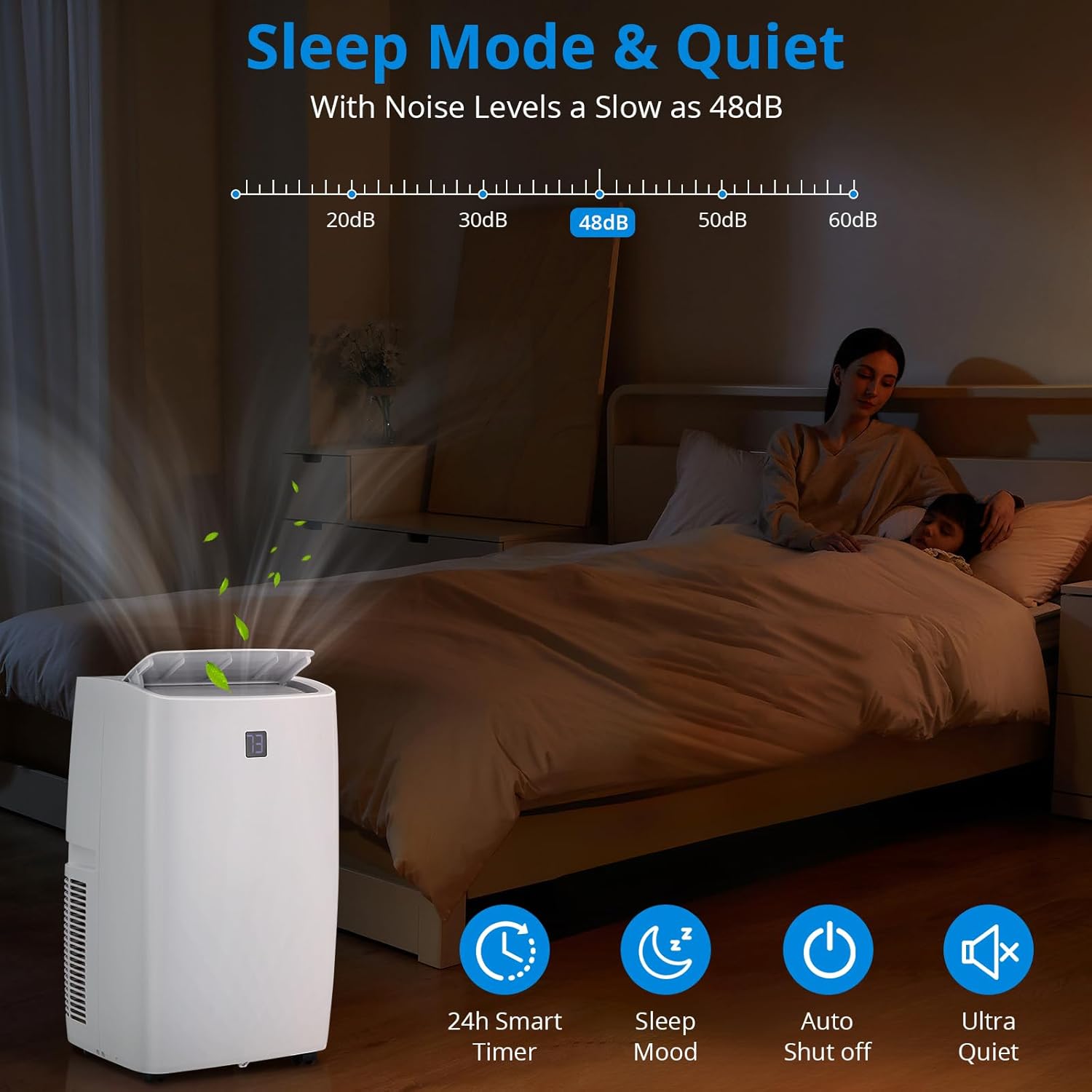 Mobile Air Conditioner Portable 12000 BTU, 3-In-1 Cooling, Dehumidifier Fan for Rooms Up to 450 Sq. Ft. Digital Display, Remote Control, and Smart Sleep Mode