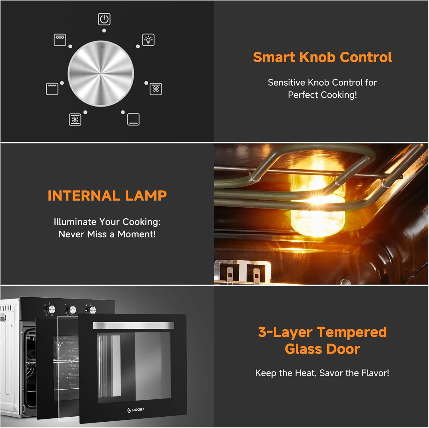 AMZCHEF Wall Ovens 24 inch Electric: 2800w Single Wall Oven with 6 Cooking Modes, 2.72 Cu.Ft. Electric Wall Oven, Convection Oven with Mechanical Knobs Control, Black