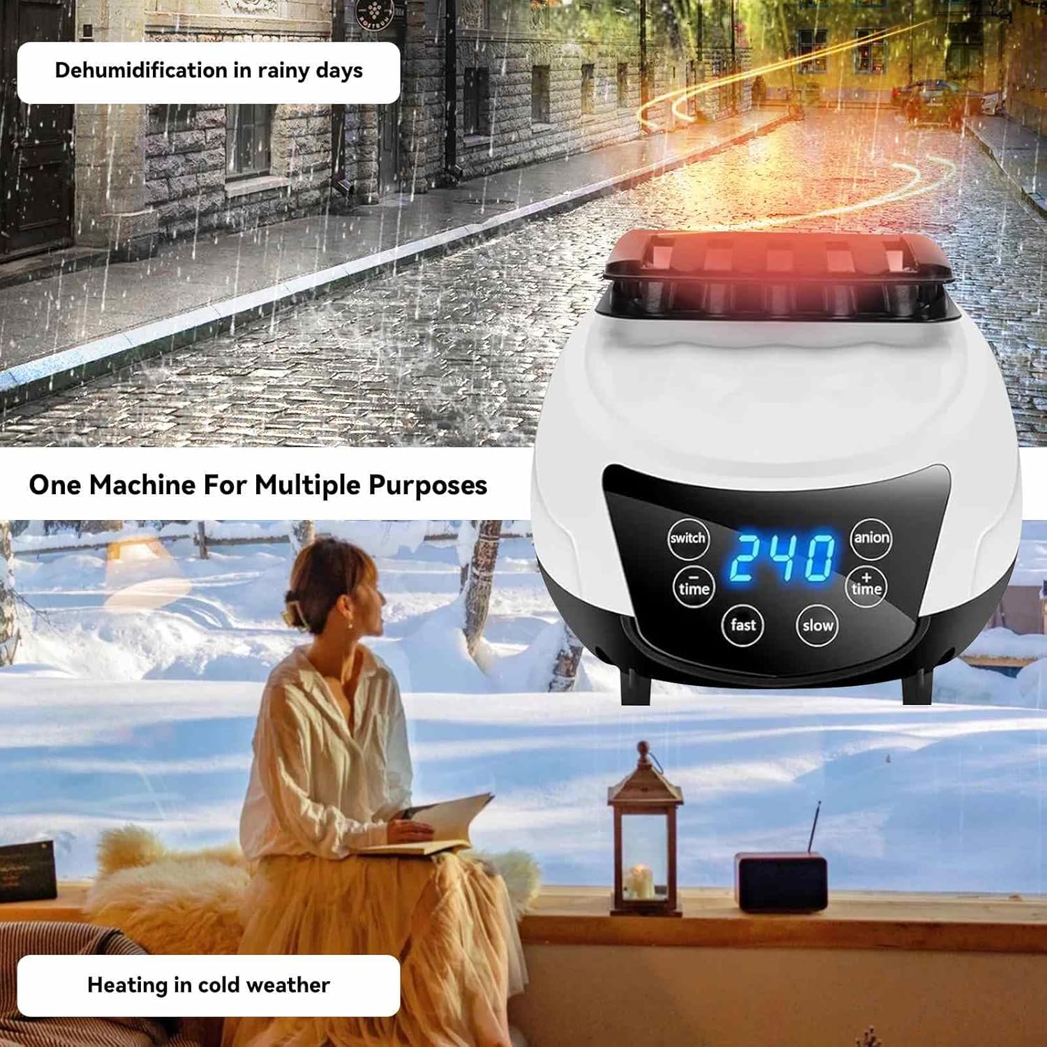 Portable Electric Clothes Dryer, 4-Level Timer with Remote Control, LED Display & Silent Operation for Indoor Home Laundry
