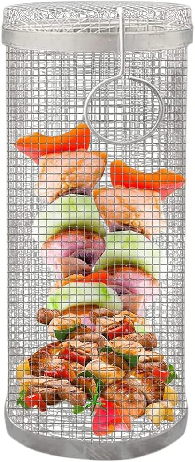 BBQ Rolling Grill, Cage Basket Stainless Steel Barbecue Mesh Cage Sheets BBQ Accessories for Outdoor Grilling, Grilling Basket Ever-L
