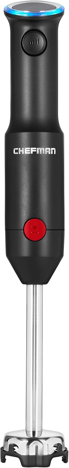 Chefman Cordless Portable Immersion Blender with One-Touch Speed Control - Quick Mix for Shakes, Smoothies, Soups, Dips, Sauces - Black - Stainless Steel Blades - BPA-Free - Dishwasher Safe