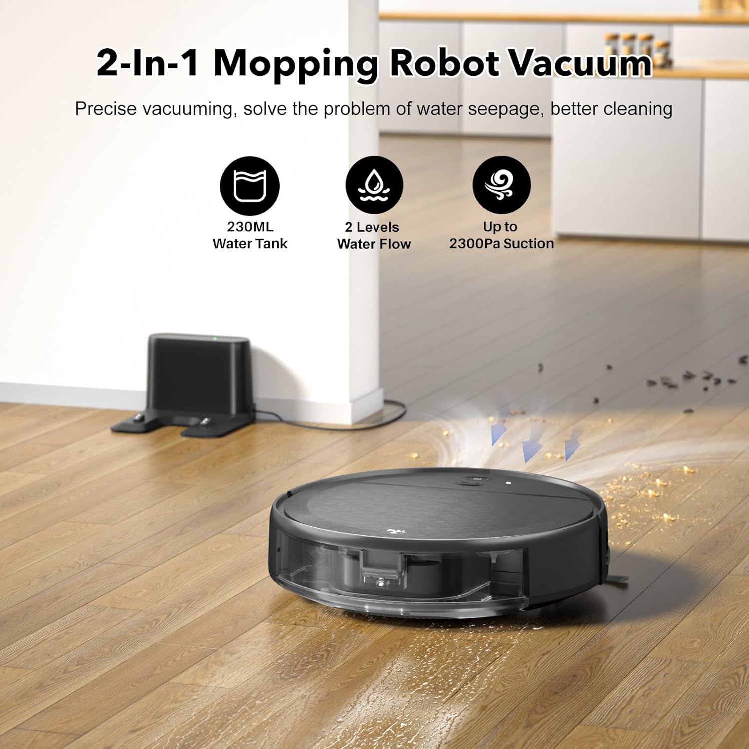 2 in 1 Mopping and Vacuuming Robot, Robot Vacuum and Mop Combo Compatible with WiFi/App, Robotic Vacuum Cleaner Self-Charging, Slim, Ideal for Pet Family, Hard Floor, Hair, Low Pile Carpet