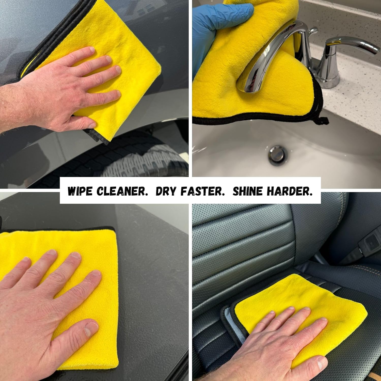 Deluxe Premium Microfiber Towels (Pack of 10) Ultra-Absorbent Soft Polishing Drying Cleaning Washable Durable Thick Professional Car Wax Cloth Household Cleaning 600GSM Dual-Sided Gray Yellow