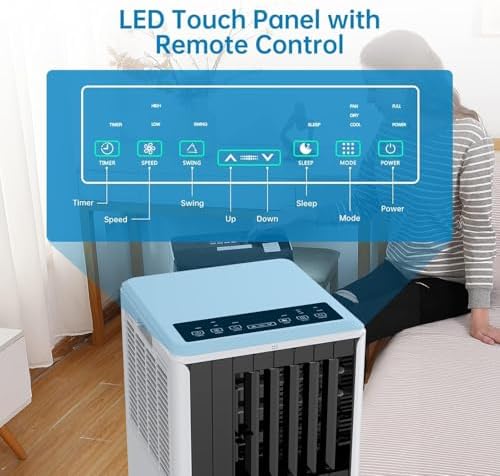 8000 BTU Portable Air Conditioner for 350 Sq Ft - 3-In-1 AC Unit with Cooling, Dehumidifier & Fan Modes, Remote Control, 24H Timer, Installation Kit for Home, Office & Dorm