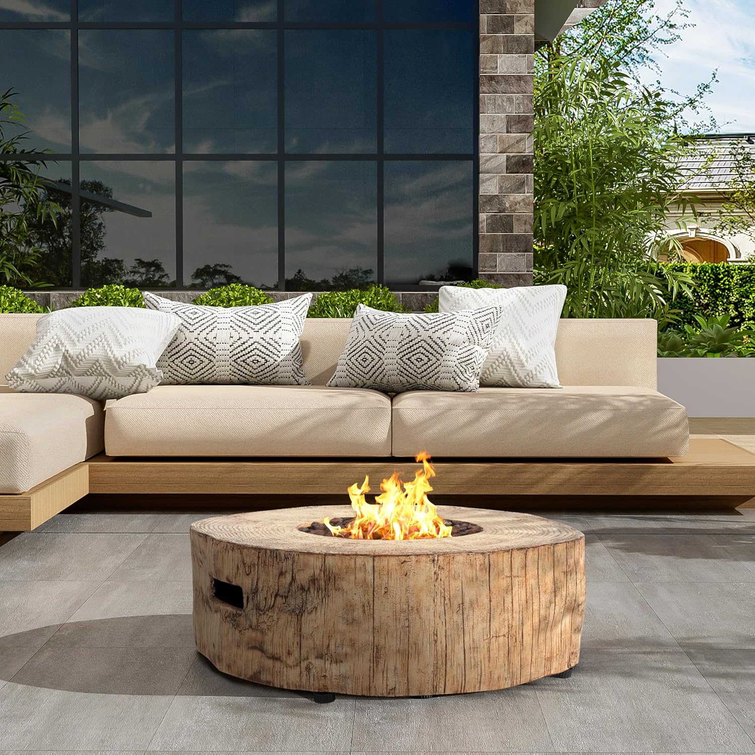Patio MGO Round Shape Propane Fire Pit, 30, 000BTU, Wood Pattern Brown, Tank Cover Not Provided N772P289214B