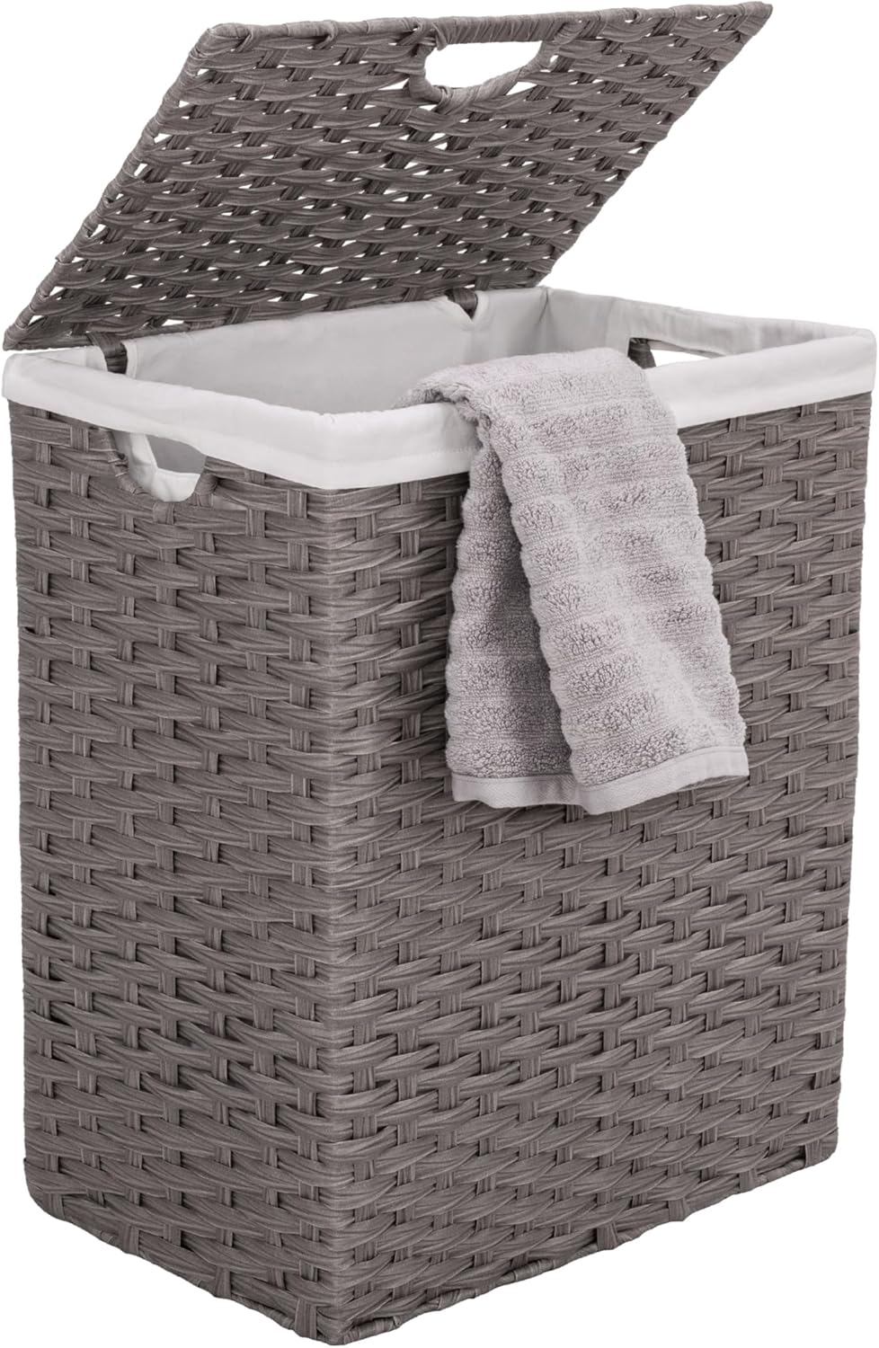 Seville Classics Premium Handwoven Portable Laundry Bin Basket with Carrying Handles, Household Storage for Clothes, Linens, Sheets, Gray, Rectangular Hamper