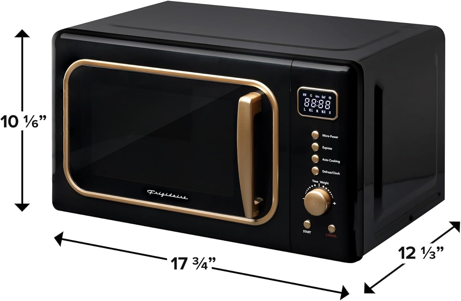 Compact 0.7 Cu. Ft. Retro Countertop Microwave Oven - Stylish Black and Gold Design