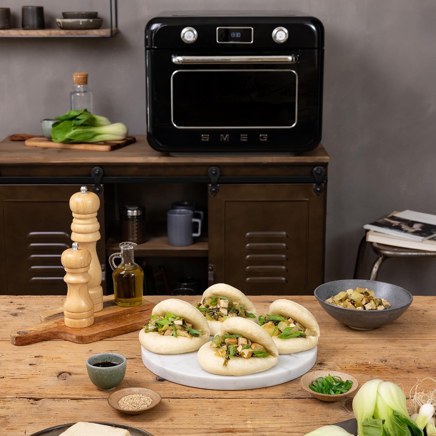 SMEG COF01Countertop Combi Oven - Multi-Function Grill, Air Fry, Steam, Bake, Convection, Defrost, and Warm, 10 Cooking Functions - Made In Italy (Black)