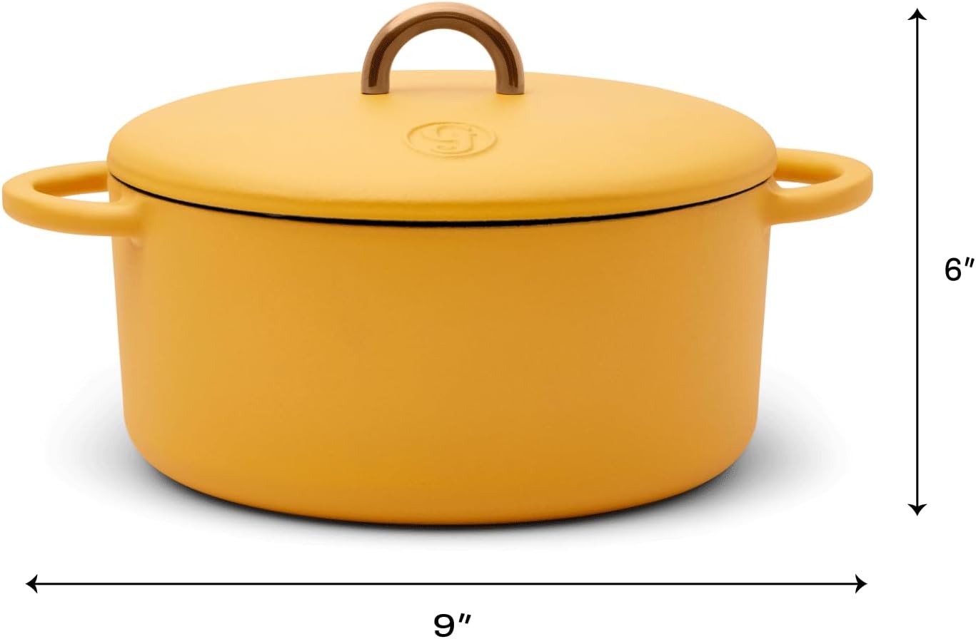 Great Jones Dutch Baby Dutch Oven with Lid (Mustard, 3.5-Quart) | Enameled Cast Iron, Round Shape | Safe for Stovetops & Ovens up to 500°F | Space-Saving & Dishwasher-Friendly | Small-Batch Cooking
