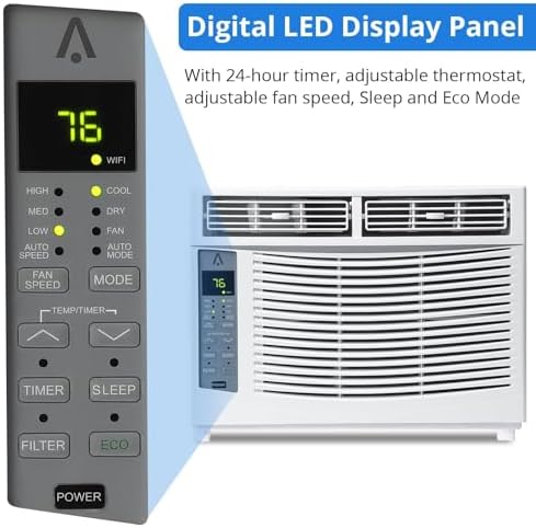 6000 BTU Window Air Conditioner, Cooling Up to 250 Sq.Ft, Window Ac Units With Remote Control, 50dB Low Noise, 24H Timer, Small AC Unit, Quick Install