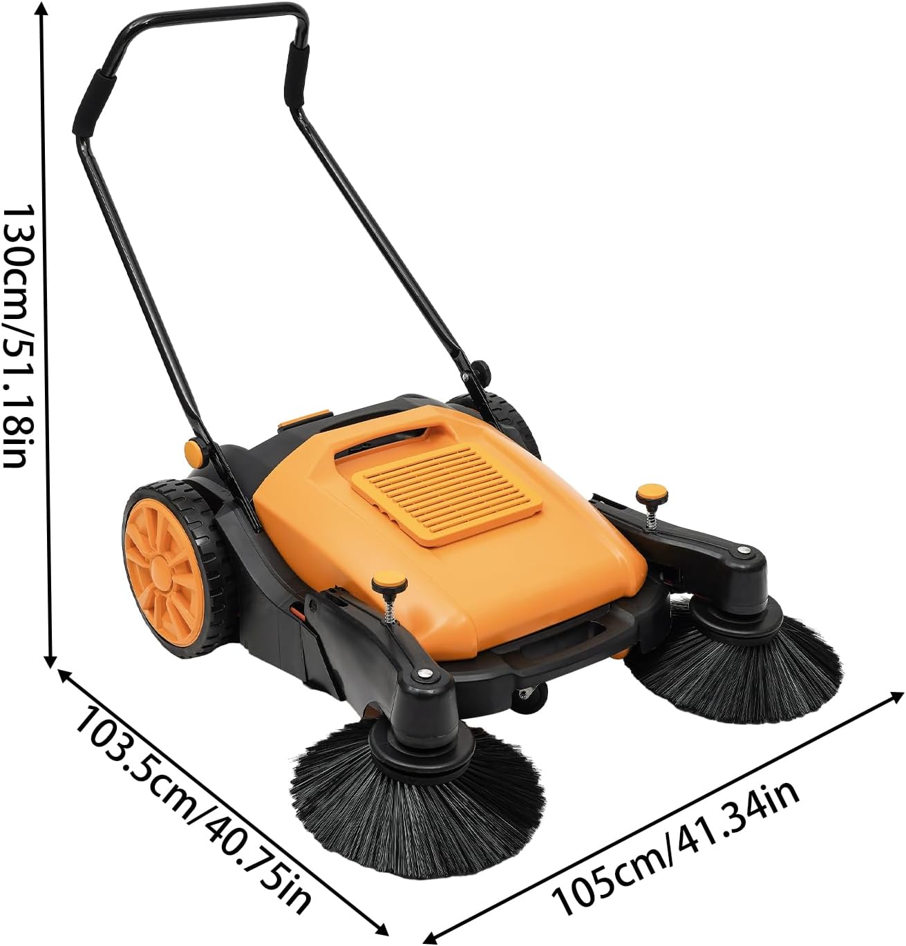 Walk-Behind Outdoor and Indoor Hand Push Sweeper 14.53 Gallon Capacity 41.34in Sweeping Width with Brushes,Yellow