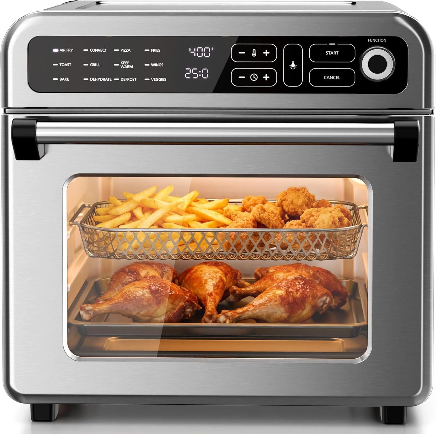 Kismile 18QT Air Fryer Toaster Oven Combo, 12-in-1 Countertop Convection Airfryer Oven, 70–450℉, Bake, Roast, Reheat & Broil, Fits 8-10″ Pizza, Includes Full Accessories, Stainless Steel (Silver)