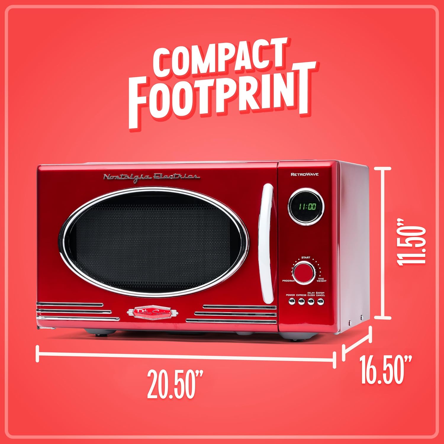 Nostalgia RMO4RR Retro Large 0.9 cu ft, 800-Watt Countertop Microwave Oven, 12 Pre-Programmed Cooking Settings, Digital Clock, Easy Clean Interior, Metallic Red