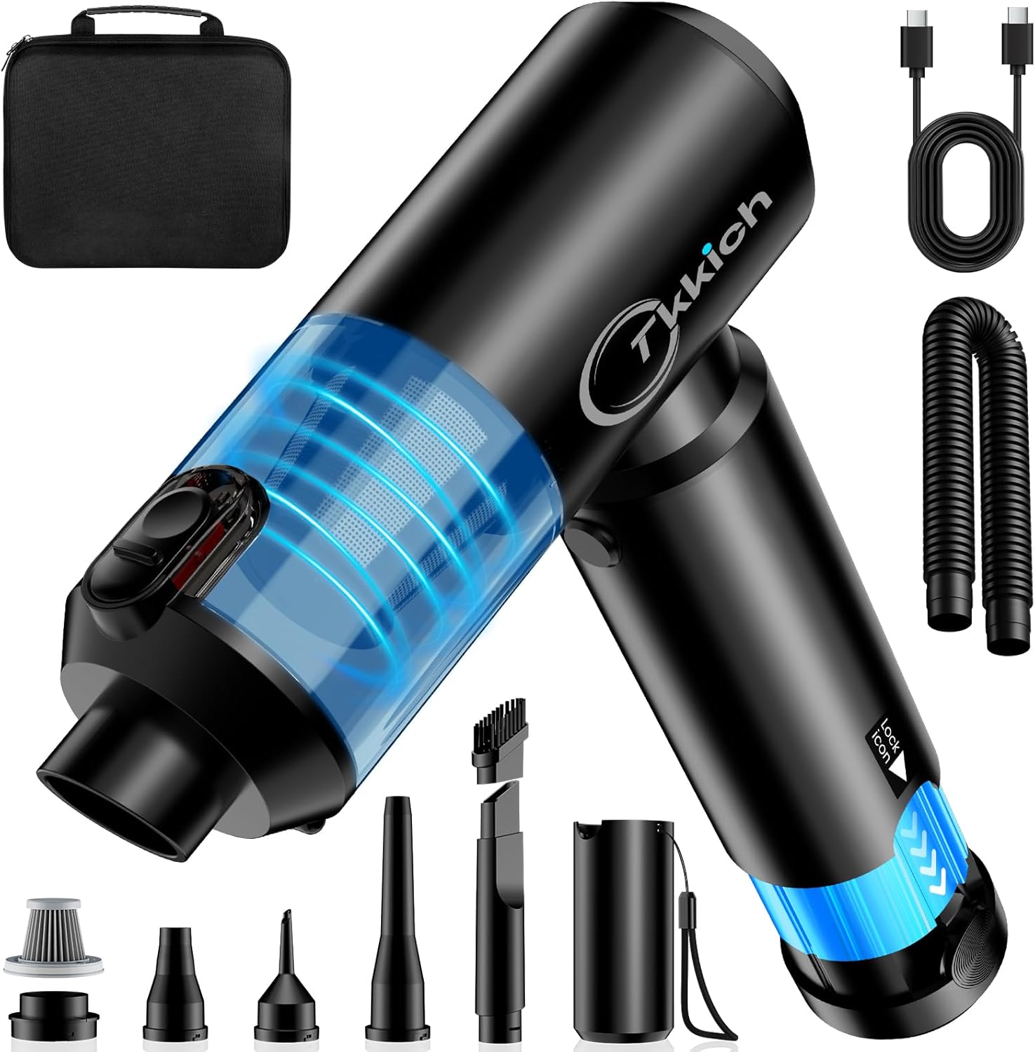 Car Vacuum Portable Cordless with Removable Battery as 35W Power Bank, 6-in-1 Handheld Vacuum Blower Set,18000PA Mini Vacuum Cleaner 6000mAH with Brushless Motor for Car Home - 2 Batteries