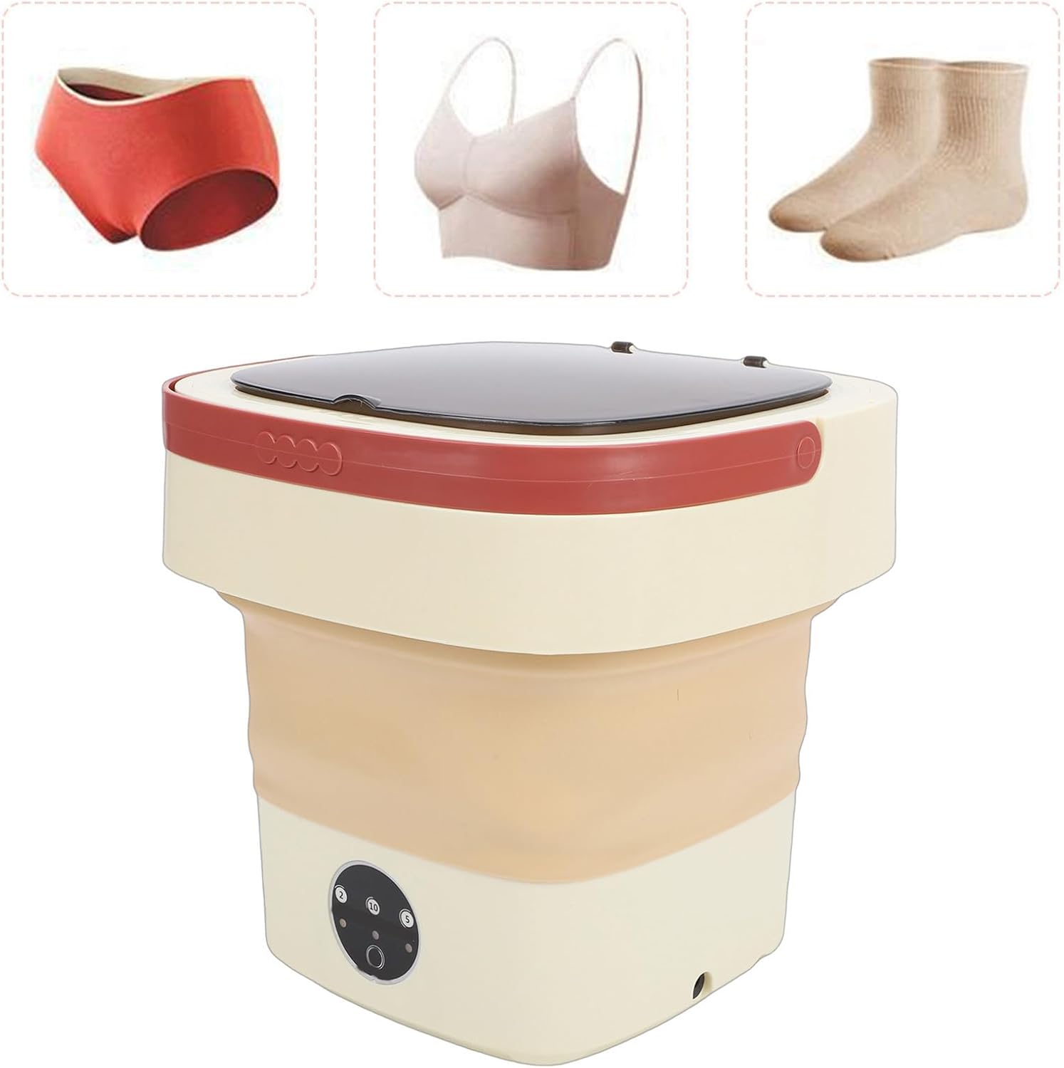 Fockety Portable Washing Machine 8L, Foldable Mini Washer with 3 Modes and Spinning Drying, Compact Laundry for Underwear Socks Baby Clothes, Apartment Dorm Travel Camping (Khaki)