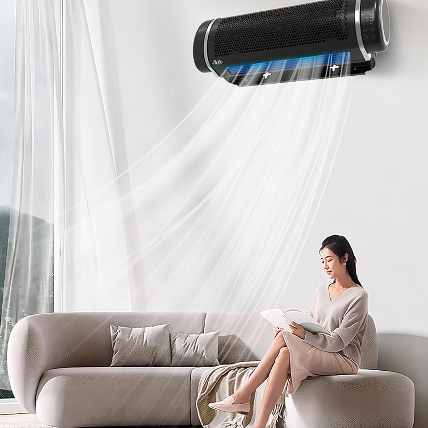 Bladeless Wall Mount Fan, Portable Tower Fan, Air Conditioner, Evaporative Air Cooler, for Kitchen/Bedroom/Bathroom(White,Large)