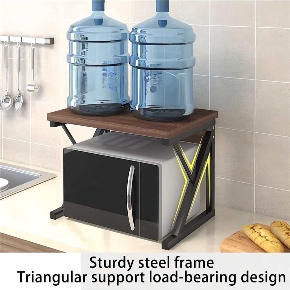 2 Tier Storage Organizer Rack, Wood Microwave Oven Racks with Drawer, Storages Cabinet Shelf for Kitchen, Restaurant(Brown)