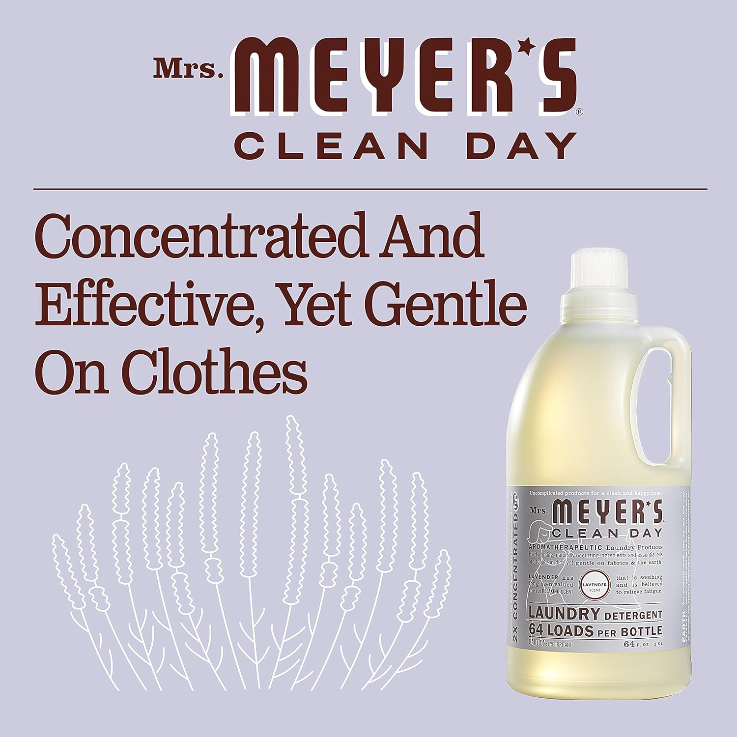MRS. MEYER'S CLEAN DAY Liquid Laundry Detergent, Biodegradable Formula Infused with Essential Oils, Lavender, 64 oz (64 Loads)