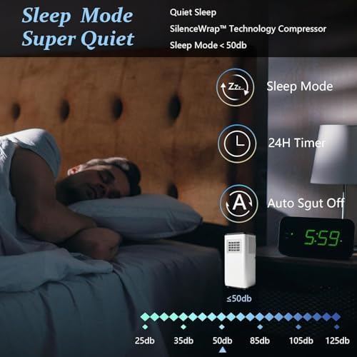 GarveeHome 8000 BTU Portable Air Conditioners - Energy-Efficient AC Unit with Remote, 24H Timer, Quiet Operation for Bedrooms, Offices & Dorms up to 350 Sq.Ft, Black Top