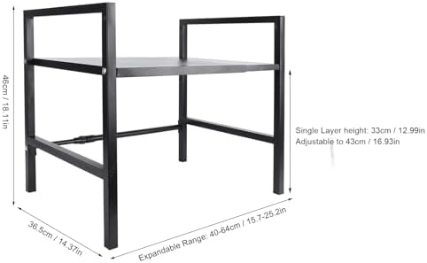 Microwave Oven Rack, Carbon Steel Shelf with 4 Hooks, Heavy Duty 198.4lb Capacity for Jars Utensils Storage