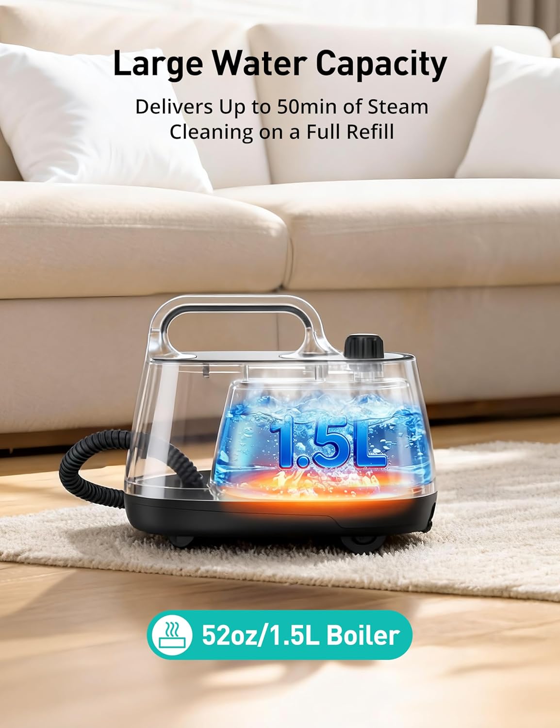 Steam Cleaner, 293°F 58 PSI Powerful Multipurpose Handheld Steam Mop for Home Use, 21 Attachments, 50Oz Capacity, Heavy Duty Steamer for Carpets, Floors, Cars, Tiles, Crack Cleaning, Titanium Silver