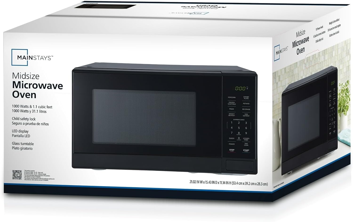 1.1 Cu. ft Countertop Microwave Oven - 1000 Watts with 10 Power Levels & One-Touch Cooking